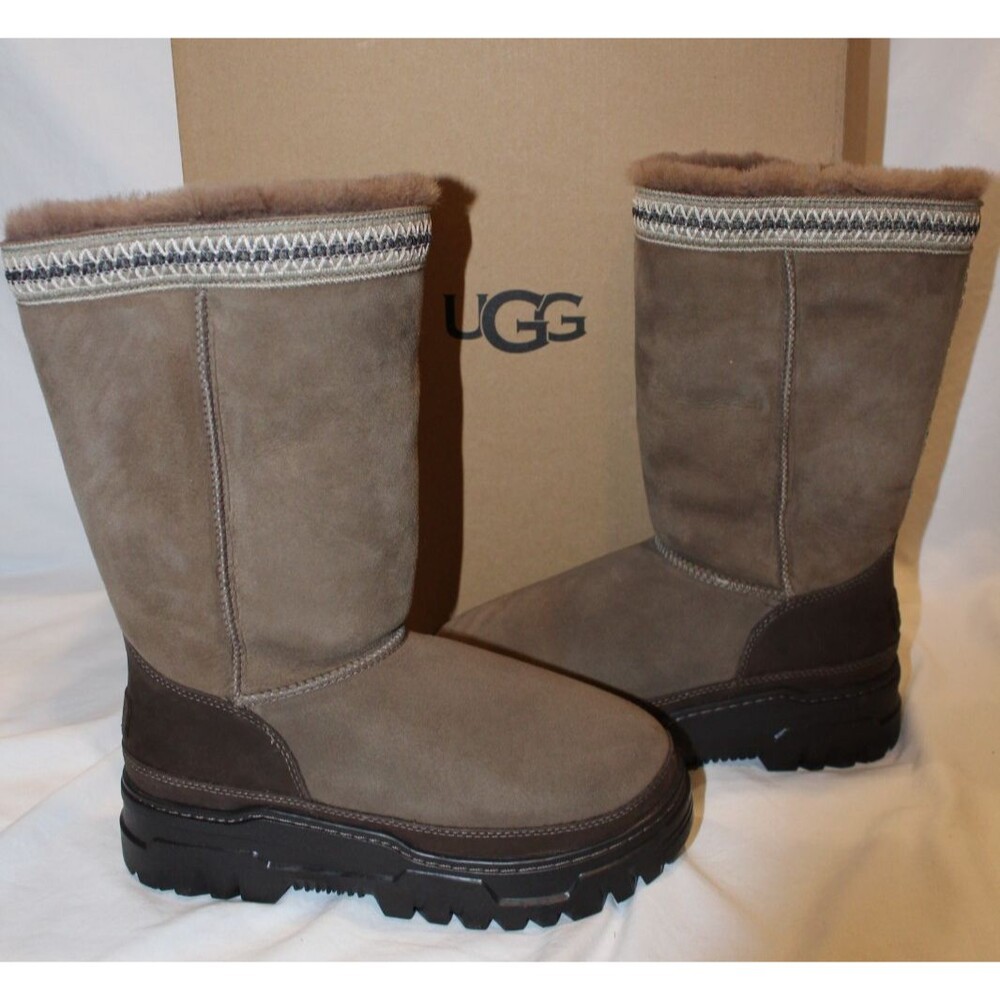 UGG CLASSIC TALL TRAILGAZER SUEDE BRAID WATERPROOF BOOTS WOMEN NIB HICKORY - Picture 2 of 9